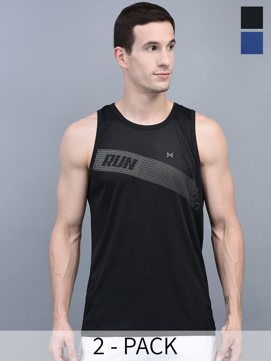 

Force NXT Self Design Pack of 2 Anti-Viral Anti-Odour Cool Sports Tank Top, Black