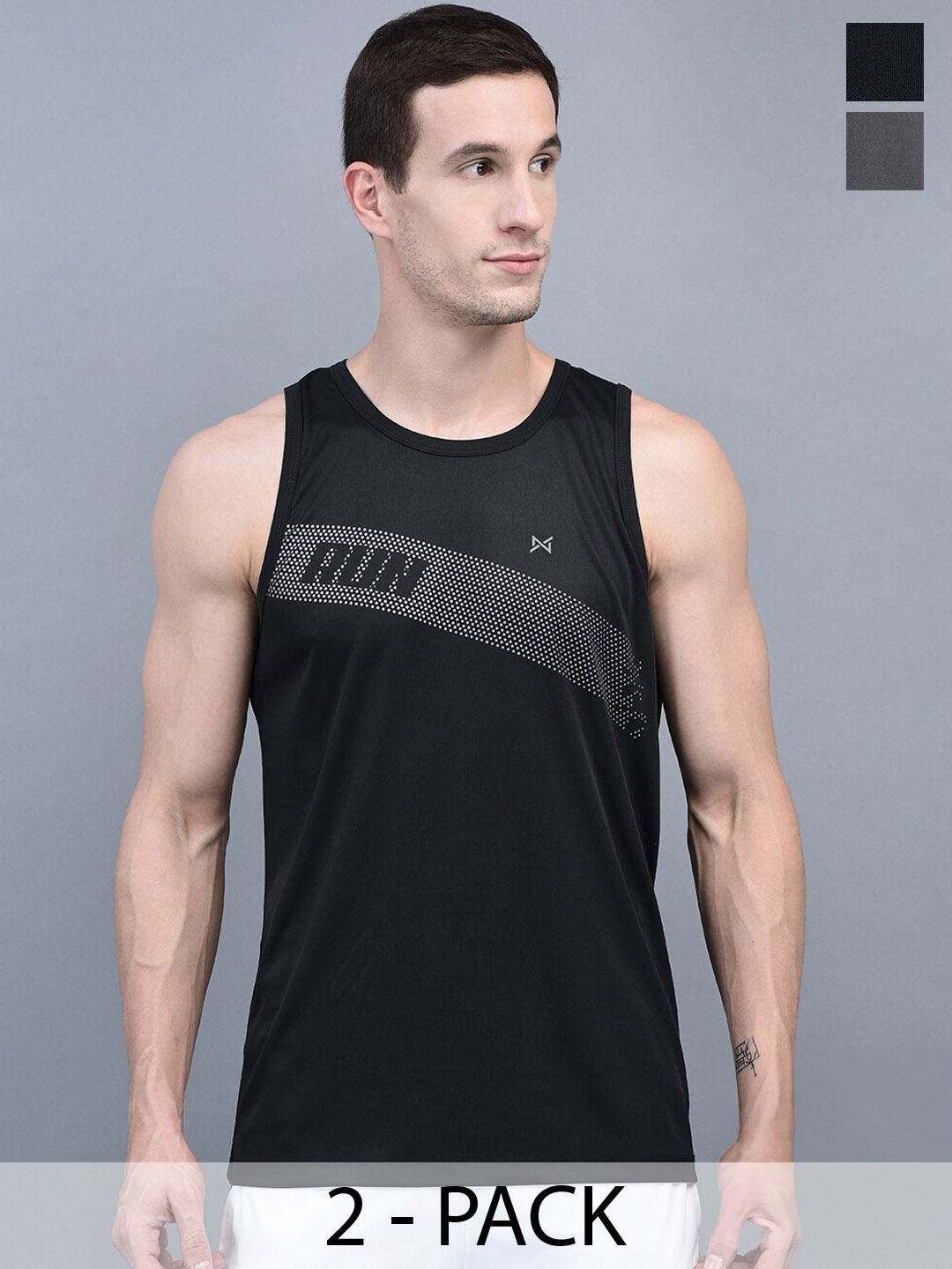 

Force NXT Self Design Pack of 2 Anti-Viral Anti-Odour Cool Sports Tank Top, Grey