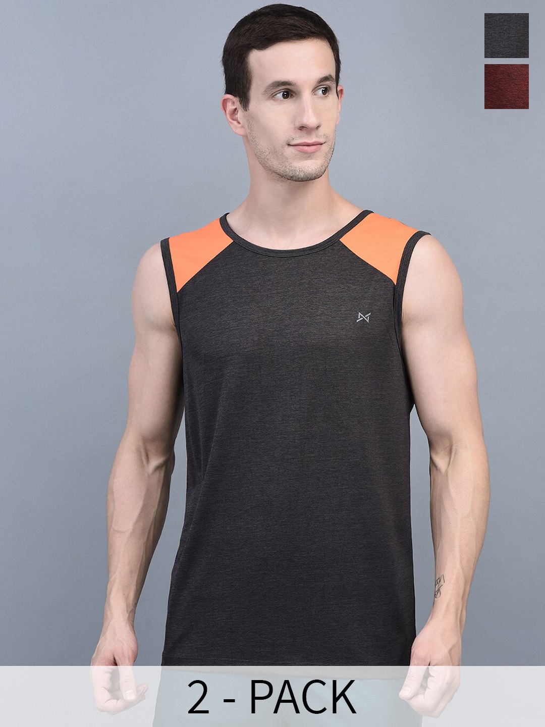 

Force NXT Men Pack of 2 Colourblocked Anti-Viral Anti-Odour Cool Sports Muscle T-shirts, Maroon