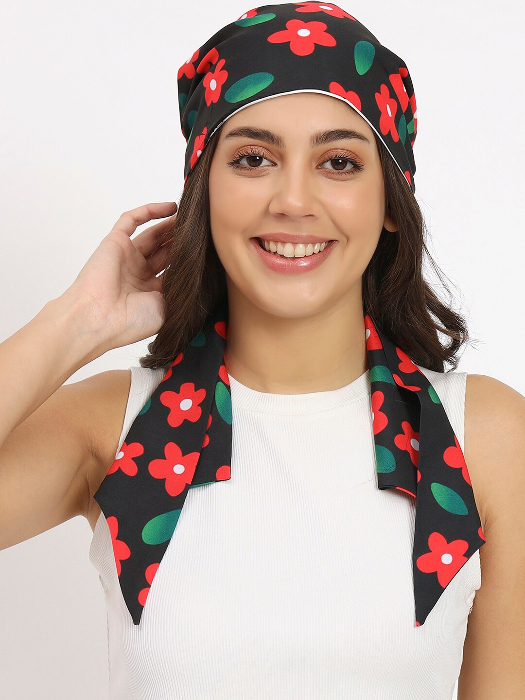 

Beau Design Floral Printed Turban Cap Style Bandana Scarve, Black