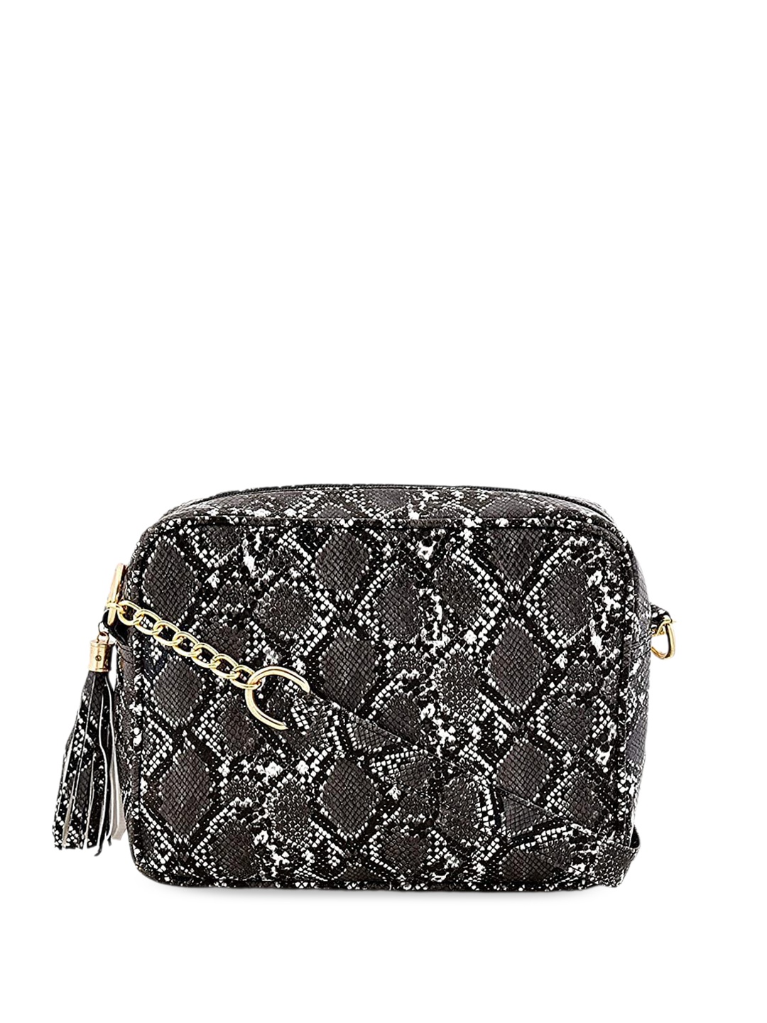 

DressBerry Black Animal Printed Structured Sling Bag