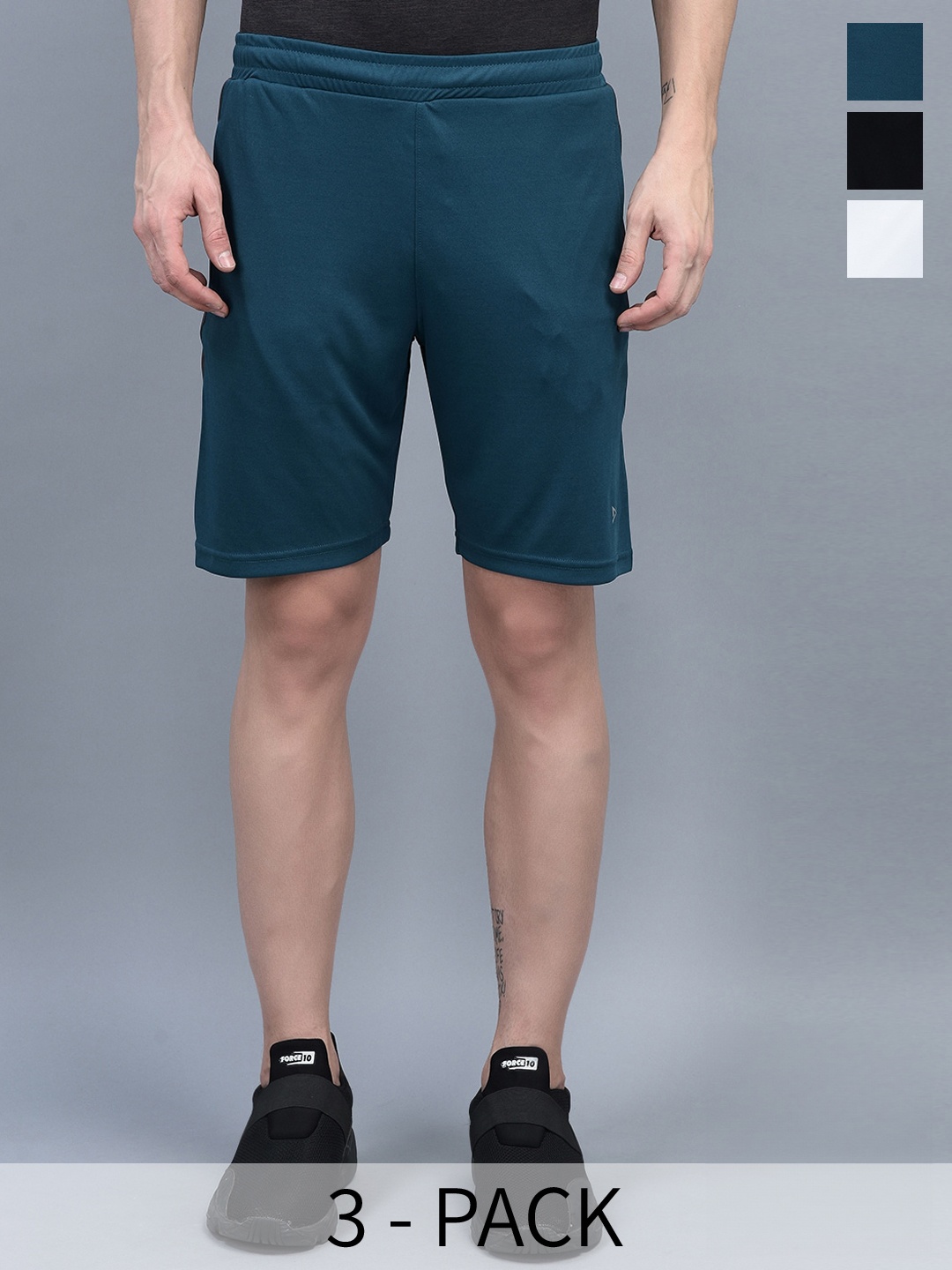 

Force NXT Men Pack of 3 Anti-Viral Anti-Odor Cool Sports Shorts With Side Taping Detail, Teal