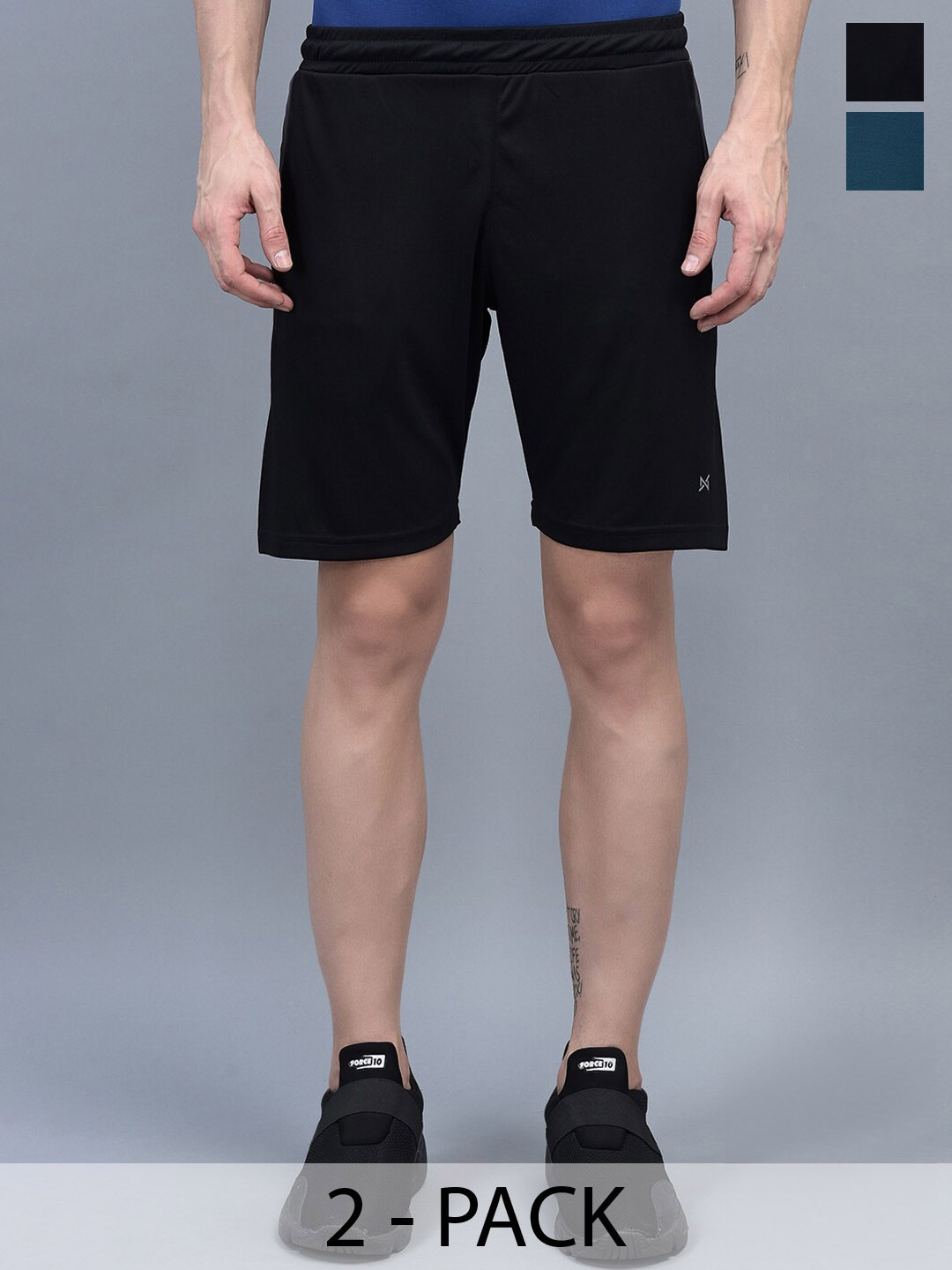 

Force NXT Men Self Design Pack of 2 Anti-Viral Anti-Odour Cool Sports Shorts, Teal