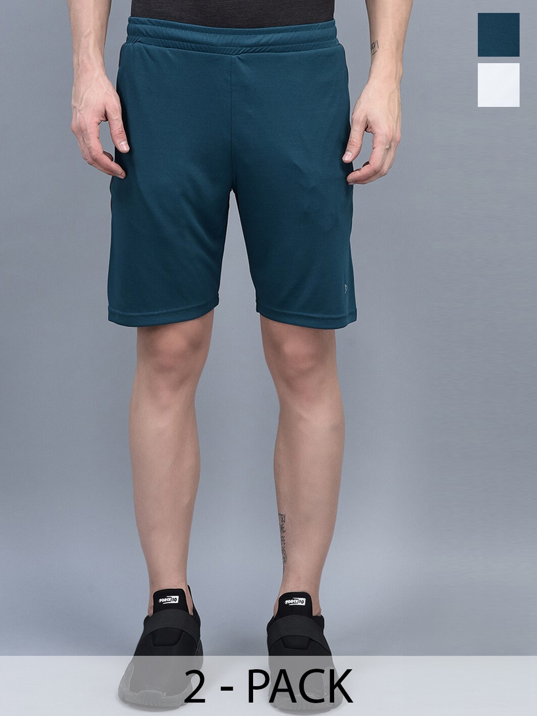 

Force NXT Men Self Design Pack of 2 Anti-Viral Anti-Odour Cool Sports Shorts, Teal