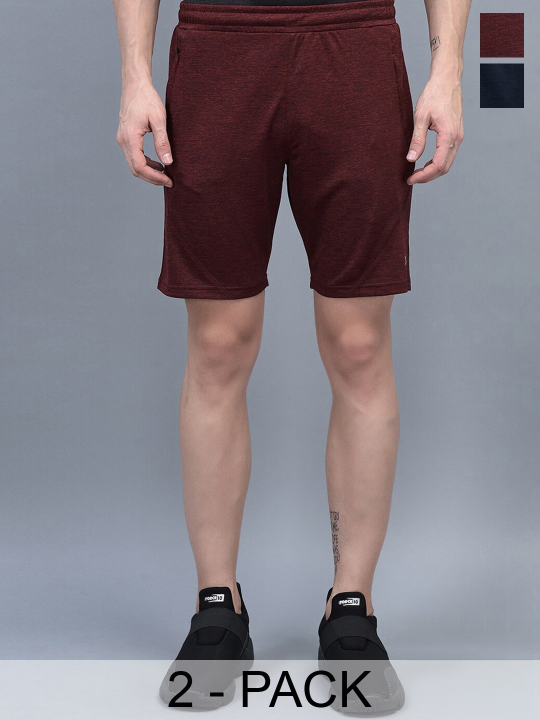 

Force NXT Men Self Design Pack of 2 Anti-Viral Anti-Odour Cool Sports Shorts, Maroon