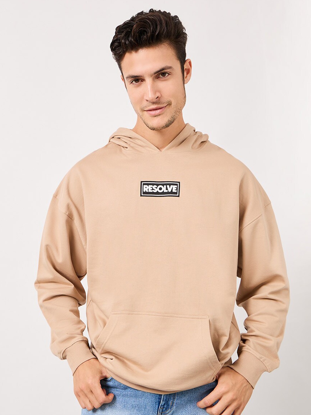 

Styli Beige Hooded Long Sleeves Cotton Pullover Oversized Sweatshirt