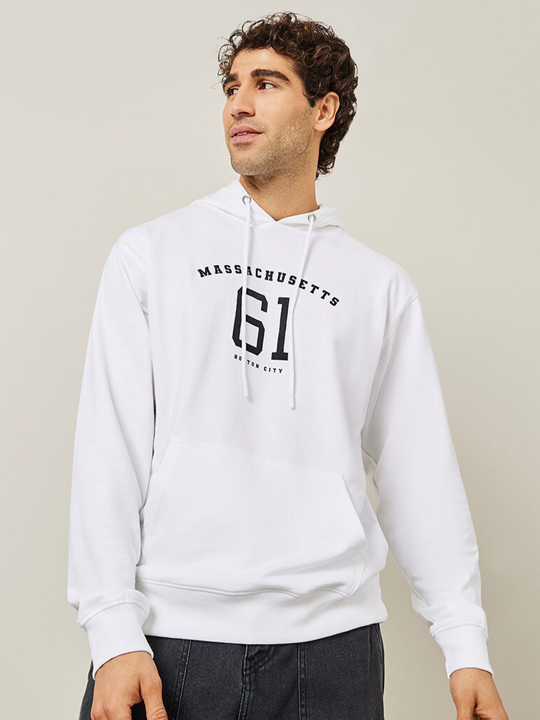 

Styli Chest Varsity Print Terry Relaxed Fit Hoodie, White