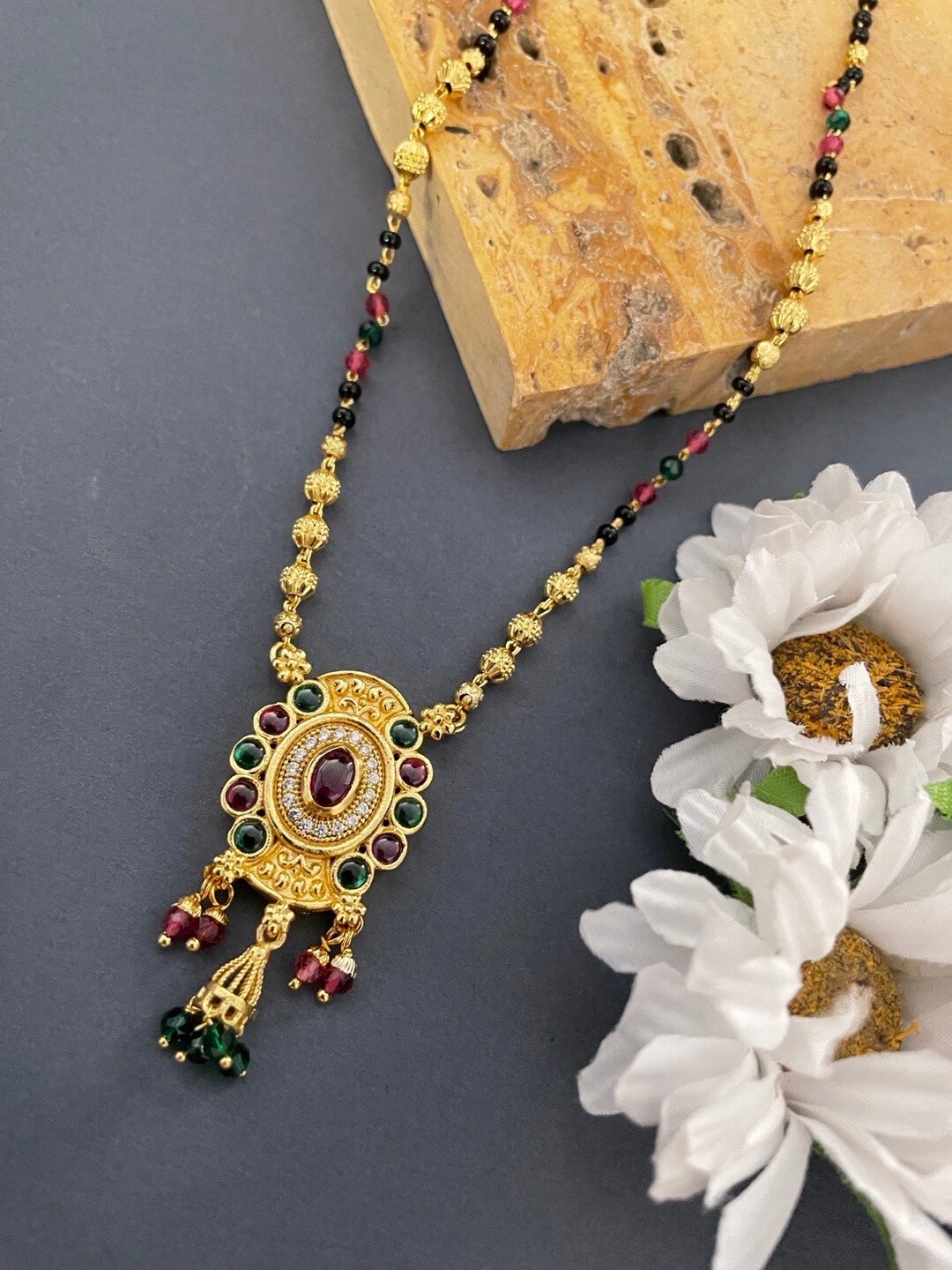 

Digital Dress Room Gold-Plated AD-Studded & Beaded Mangalsutra