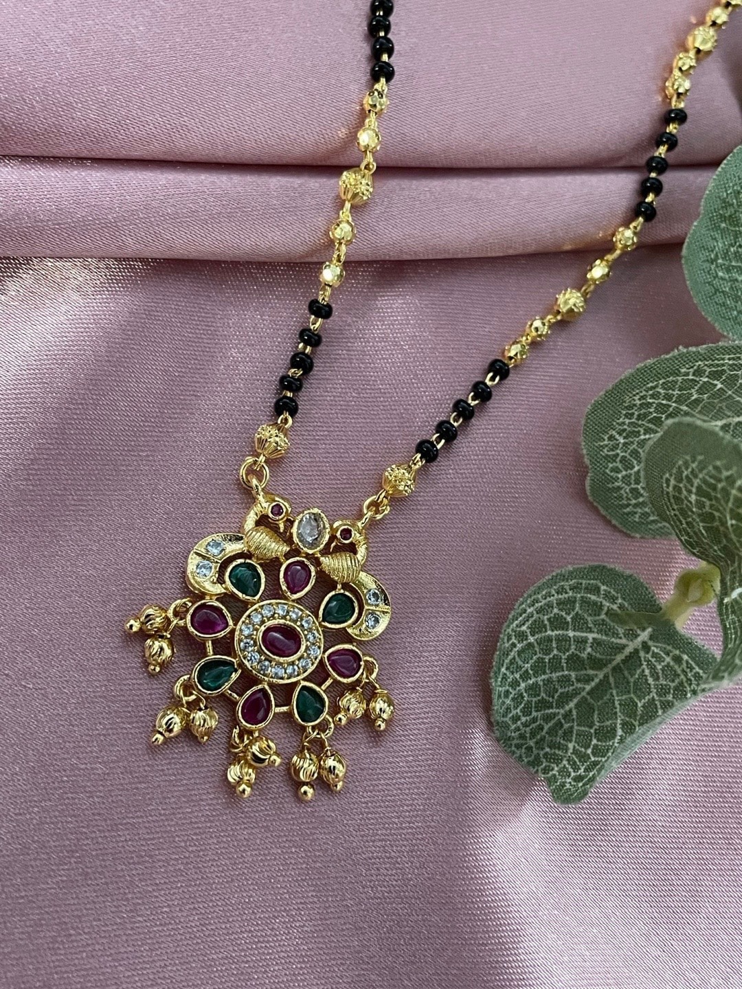 

Digital Dress Room Gold-Plated AD-Studded & Beaded Mangalsutra