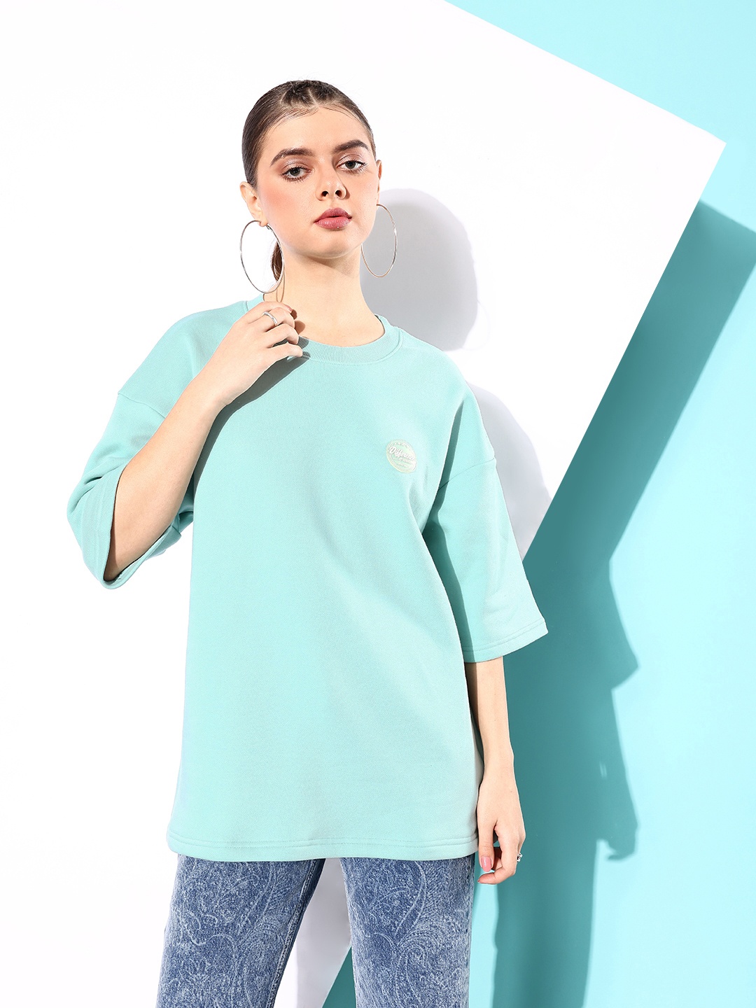 

Difference of Opinion Women Solid Sweatshirt, Turquoise blue