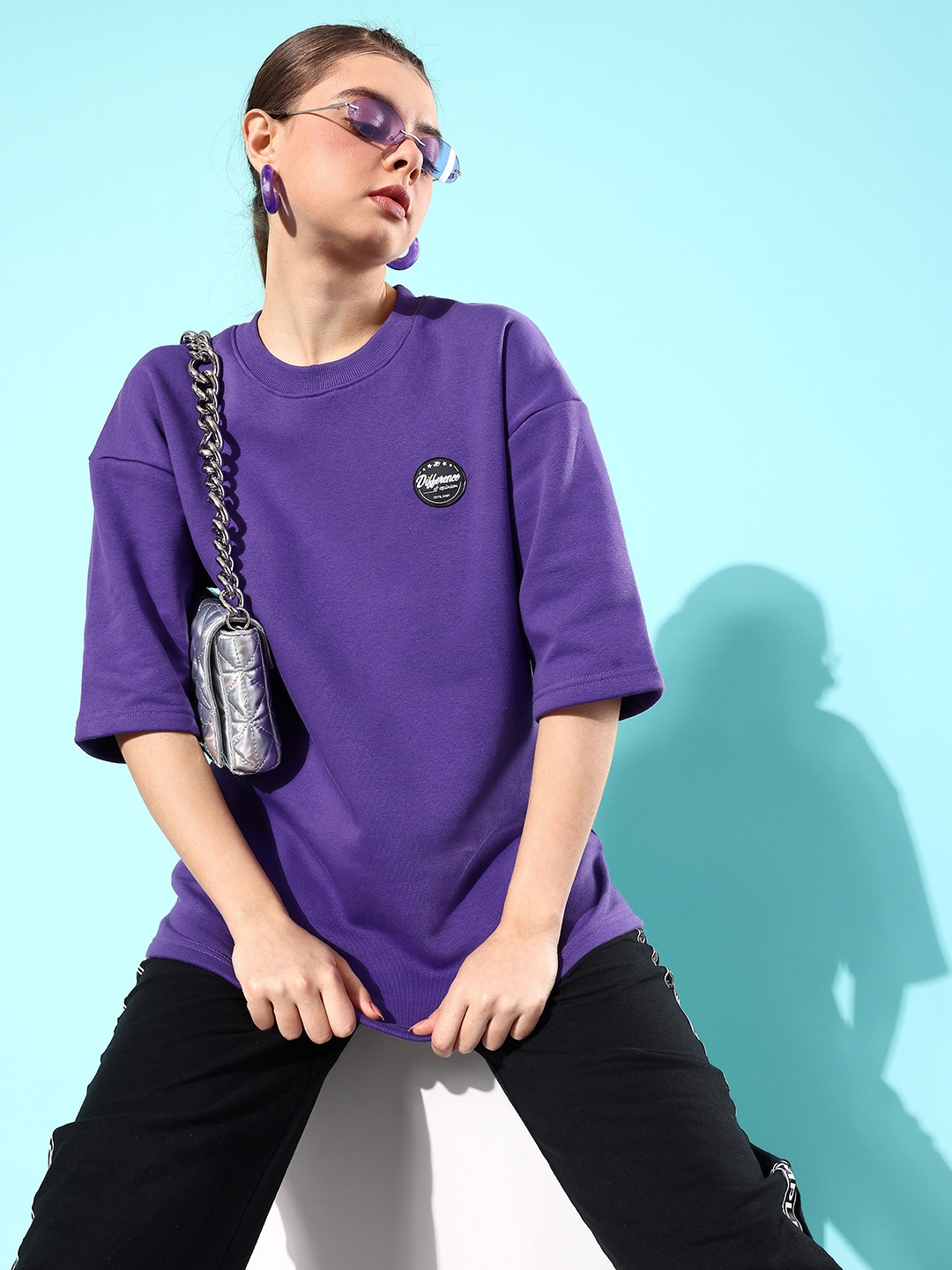

Difference of Opinion Women Solid Sweatshirt, Violet