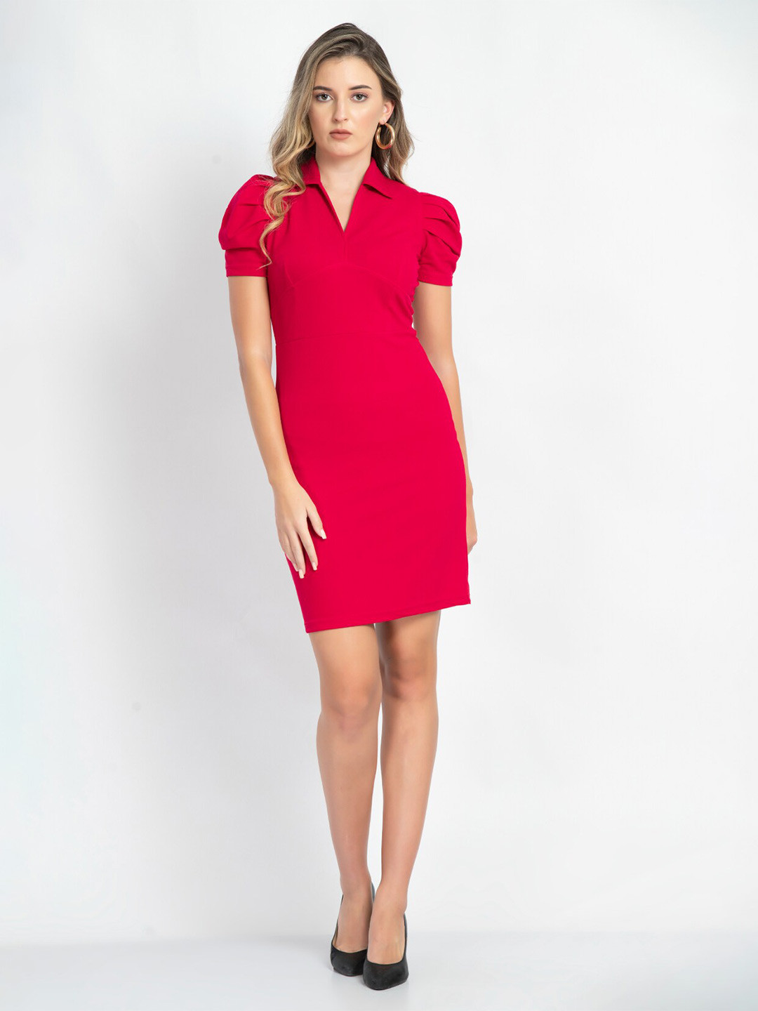 

Moshe Shirt Collar Gathered Sheath Mini Dress, Pink