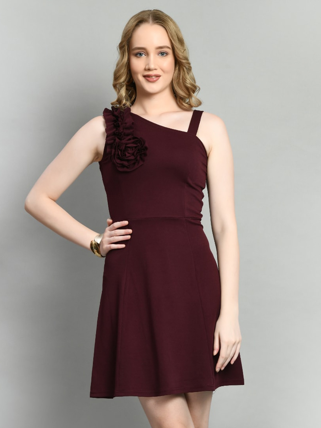 

Moshe One Shoulder Fit & Flare Dress, Purple