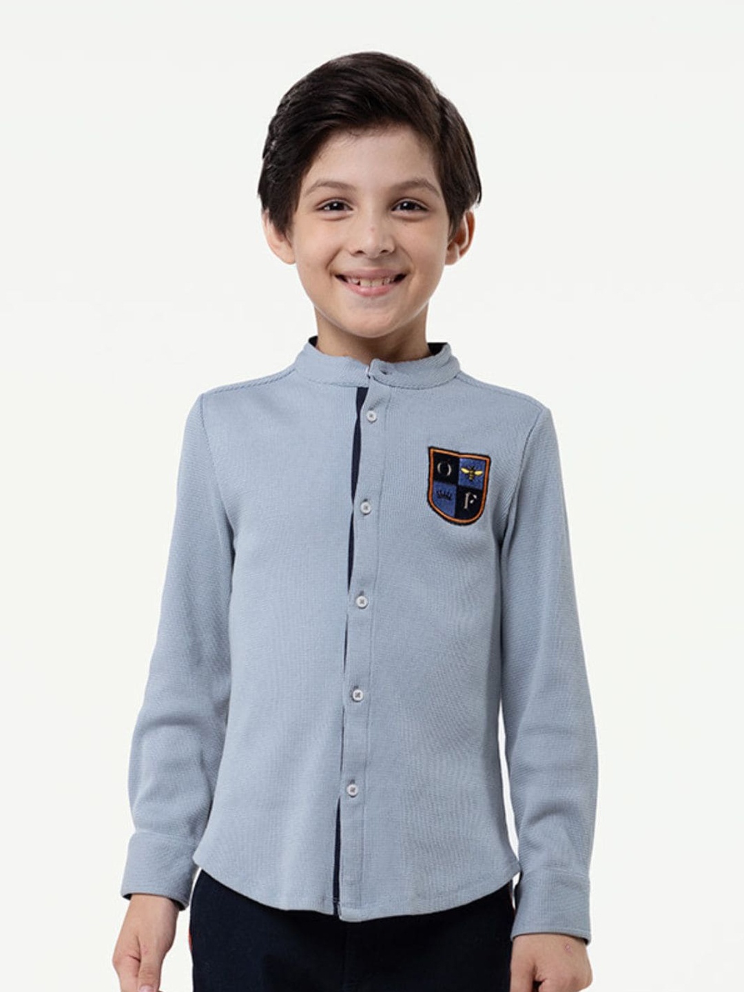 

One Friday Boys Classic Mandarin Collar Cotton Shirt, Blue