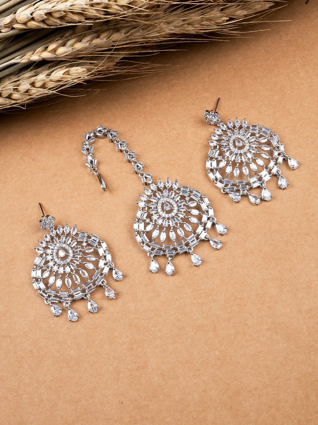 

StileAdda Silver Plated American Diamond Studded Jewellery Set