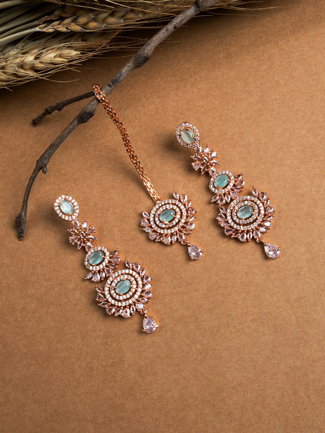 

StileAdda Rose Gold-Plated Contemporary Drop Earrings With Mangtika