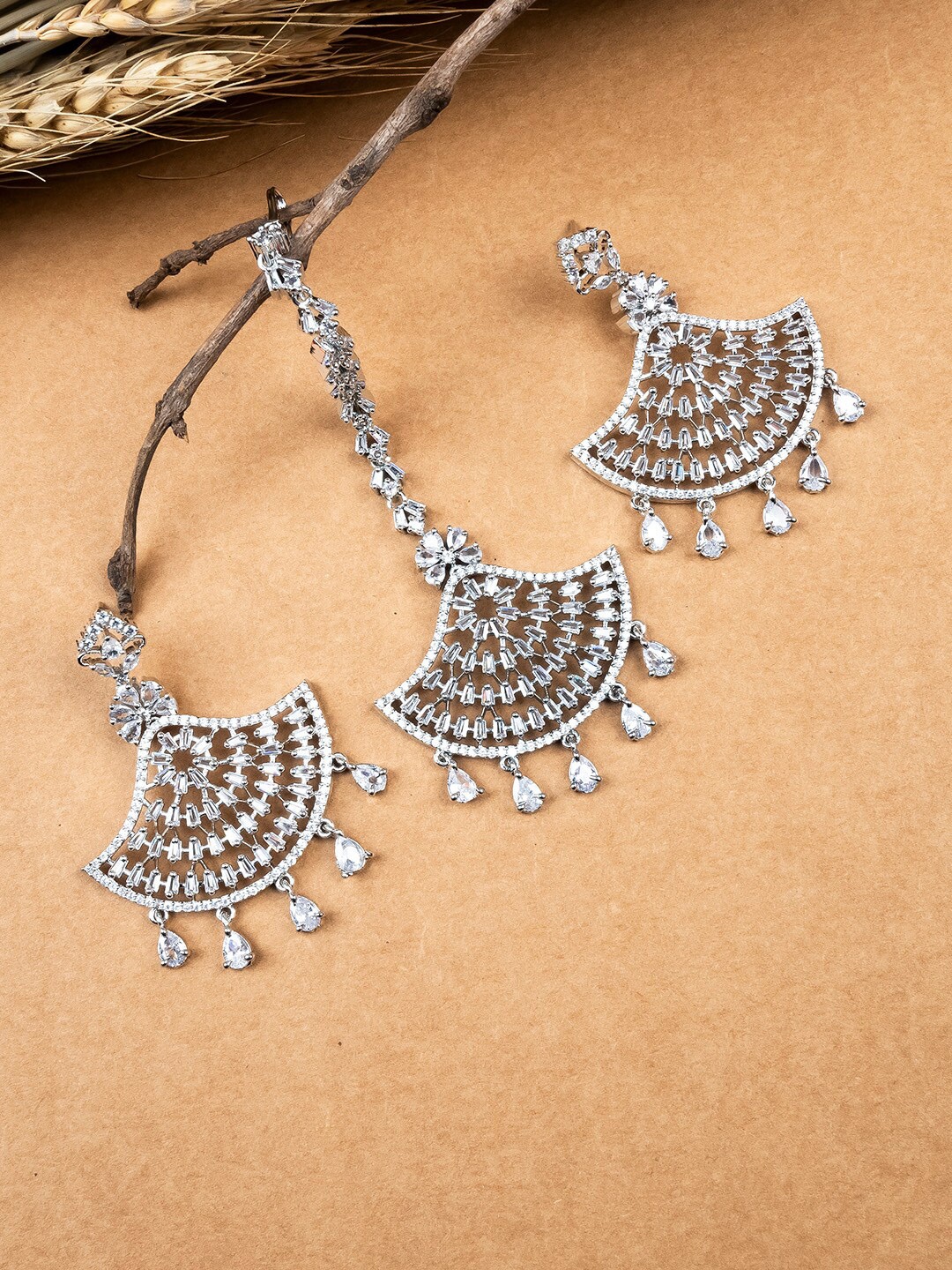 

StileAdda Silver Plated American Diamond Studded Jewellery Set