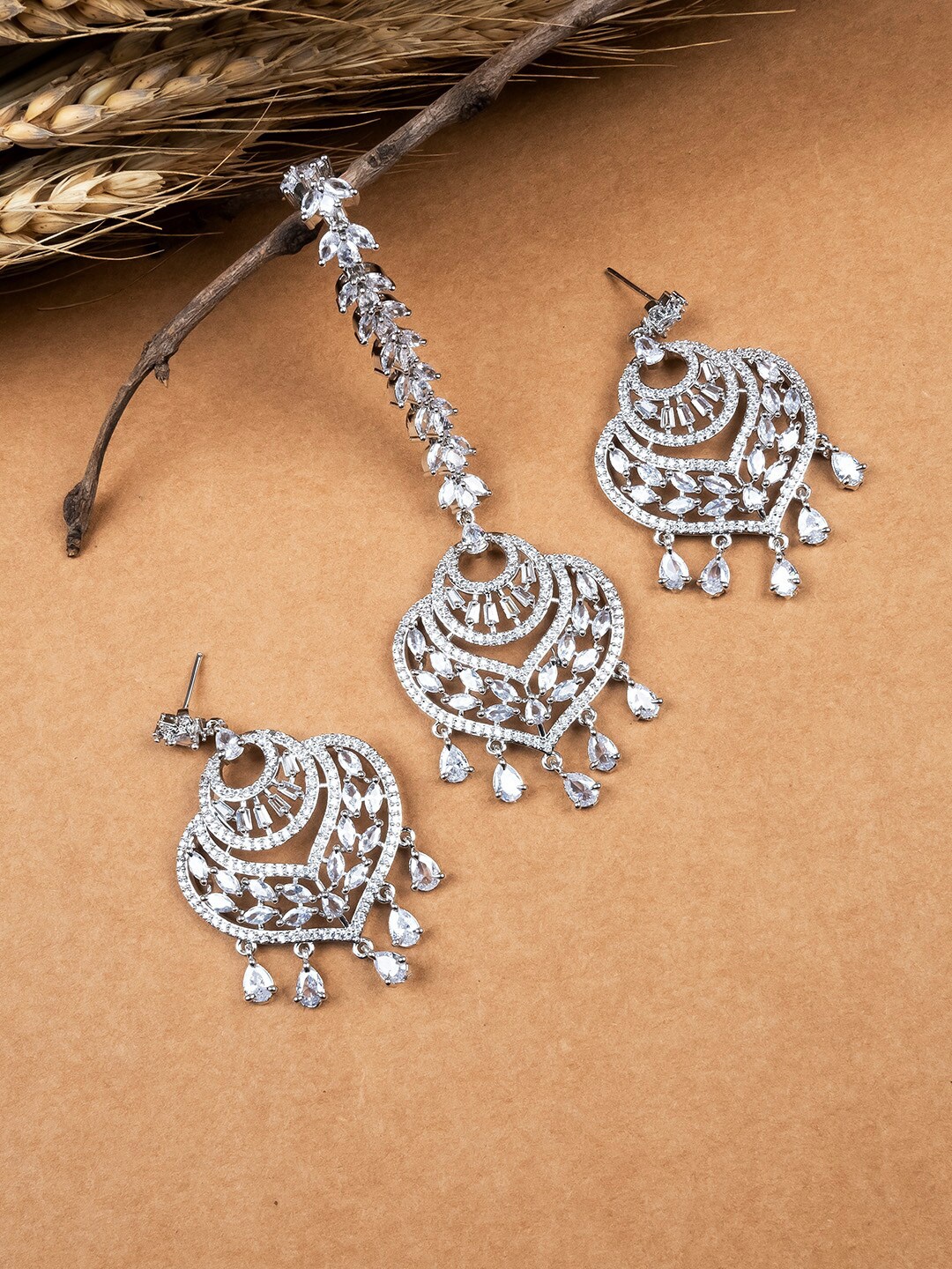 

StileAdda Silver Plated American Diamond Studded Jewellery Set