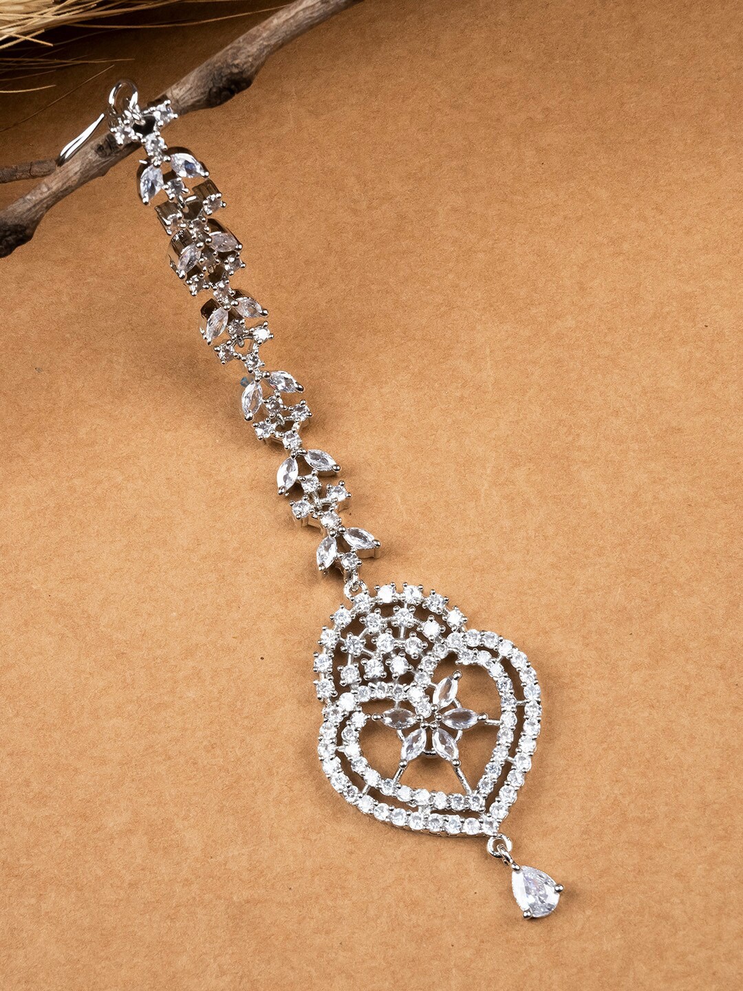 

StileAdda Silver-Plated American Diamond Studded Maang Tika
