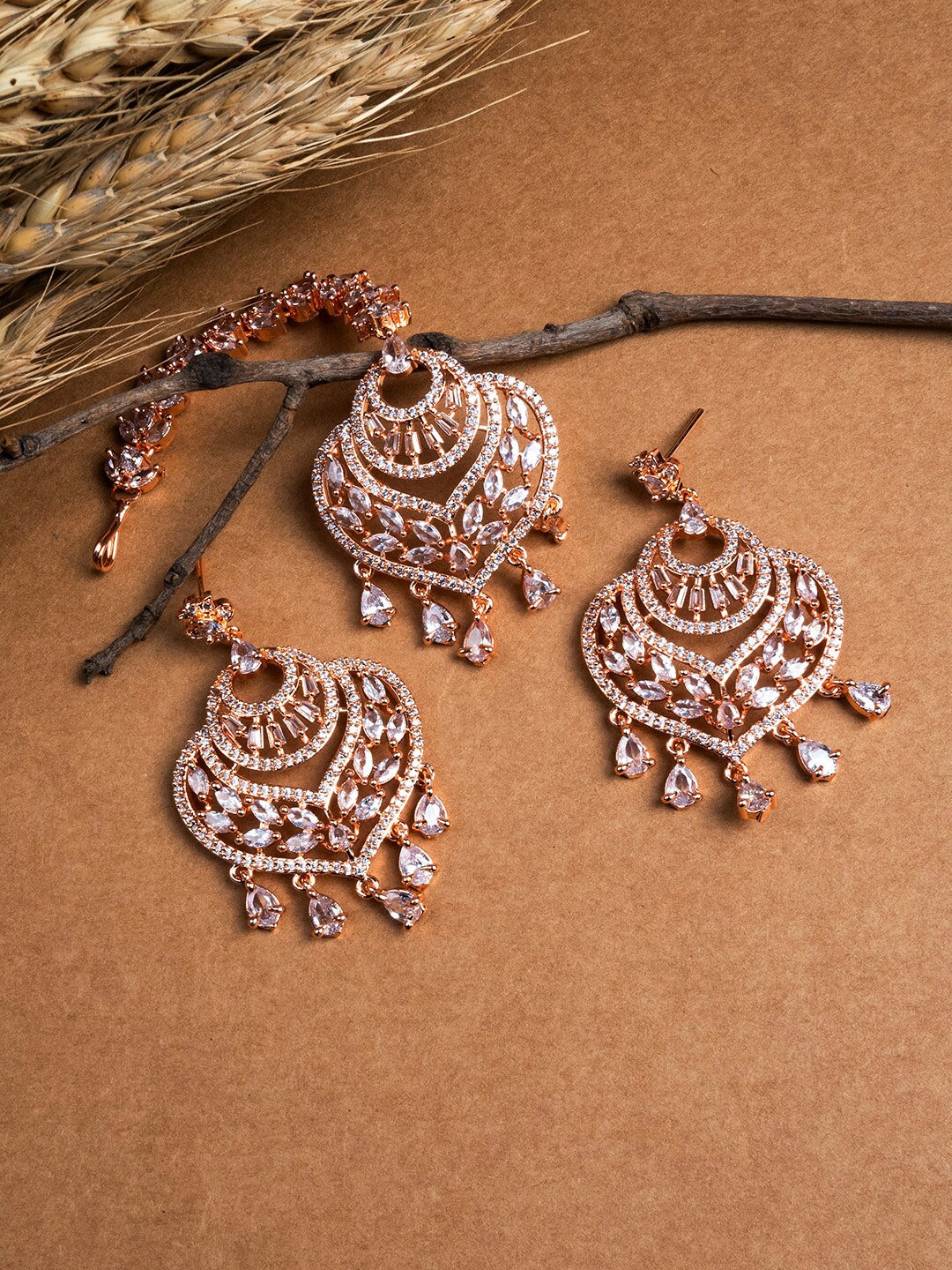 

StileAdda Rose Gold Plated American Diamond Studded Jewellery Set