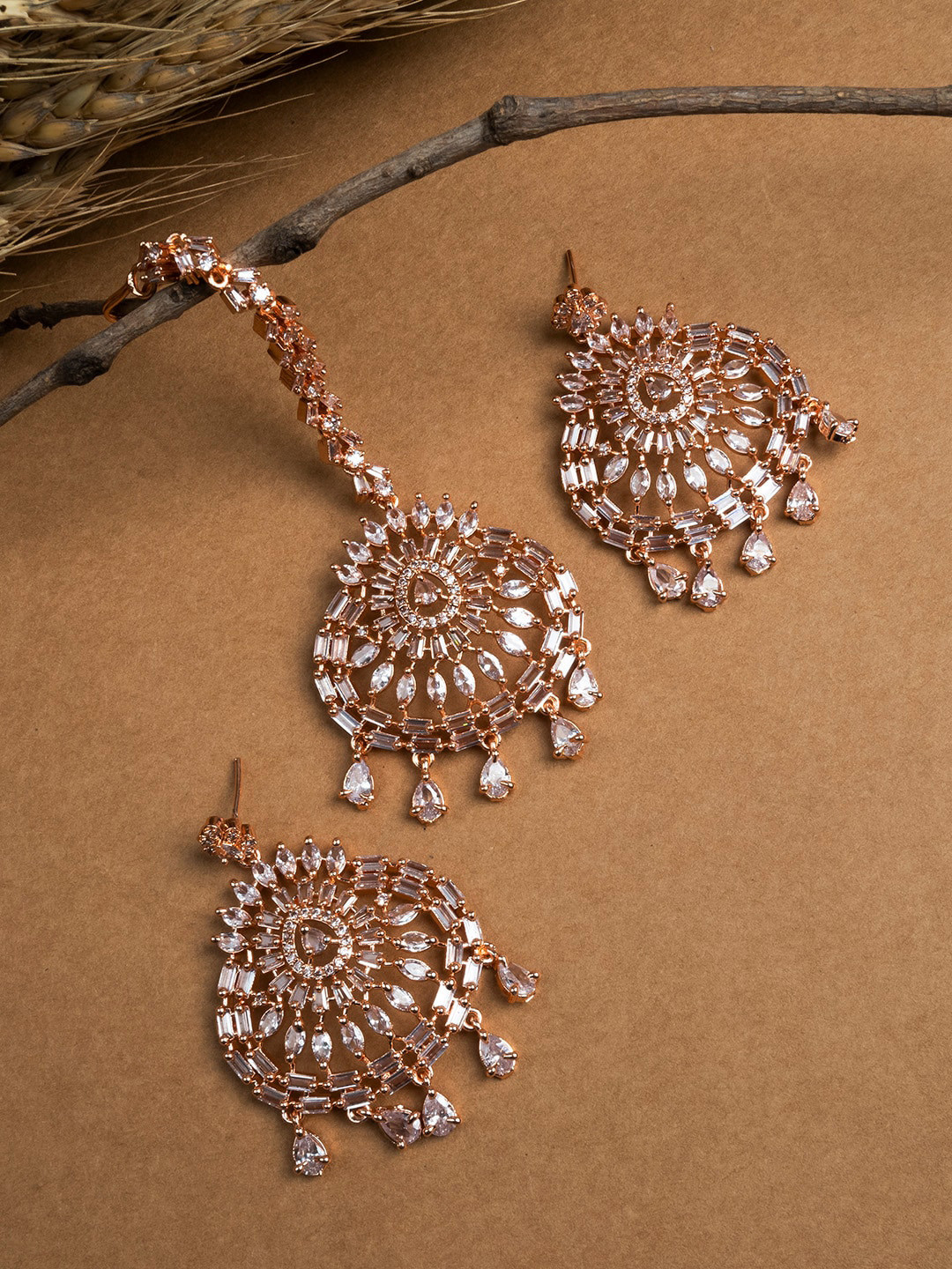 

StileAdda Rose Gold-Plated Contemporary Drop Earrings With Mangtika