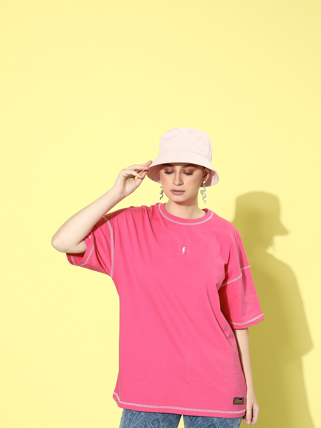 

Stormborn Women Solid Oversized Drop Shoulder Sleeves Pure Cotton T-shirt, Fuchsia