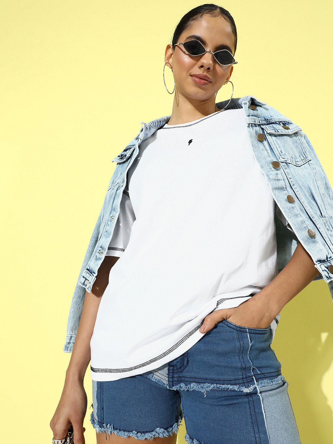 

Stormborn Women Oversized Drop-Shoulder Sleeves Pure Cotton T-shirt, White