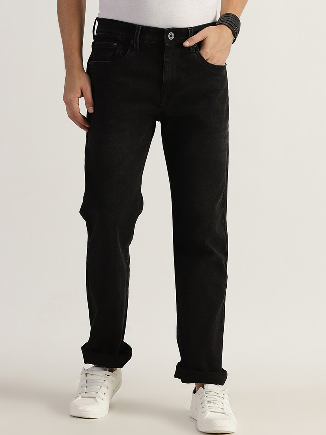 

Old Grey Men Regular Fit Mid-Rise Clean Look Jeans, Black