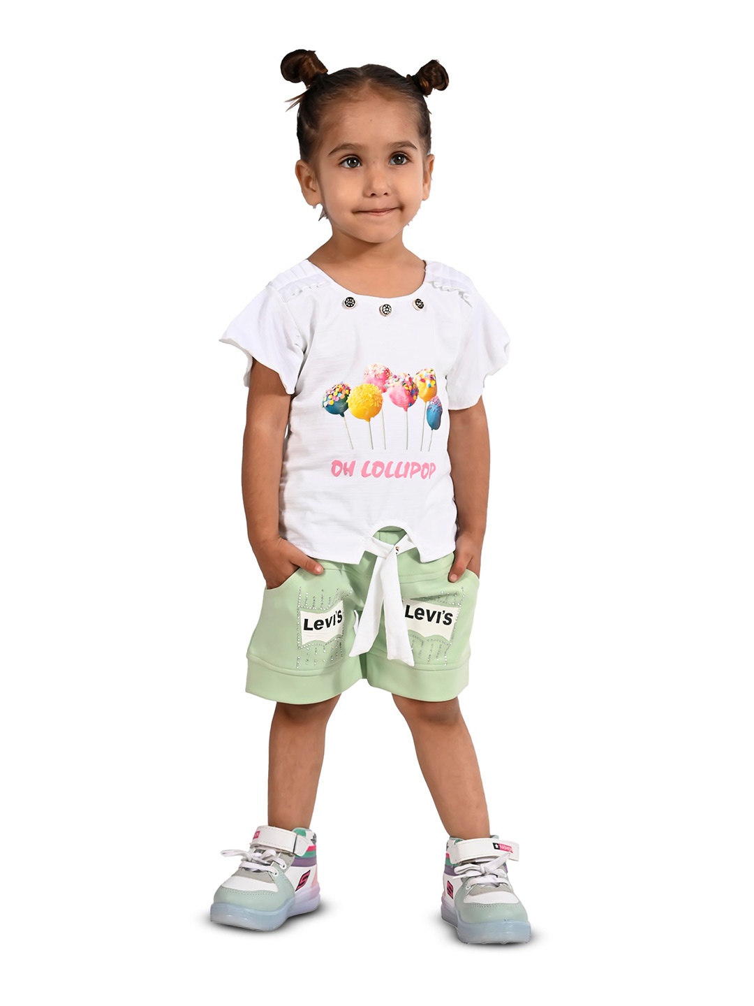 

BAESD Girls Printed T-shirt with Shorts, White