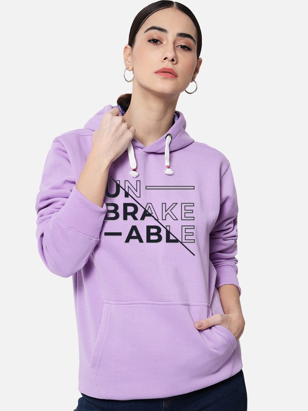 

FFLIRTYGO Typography Printed Hooded Sweatshirt, Purple