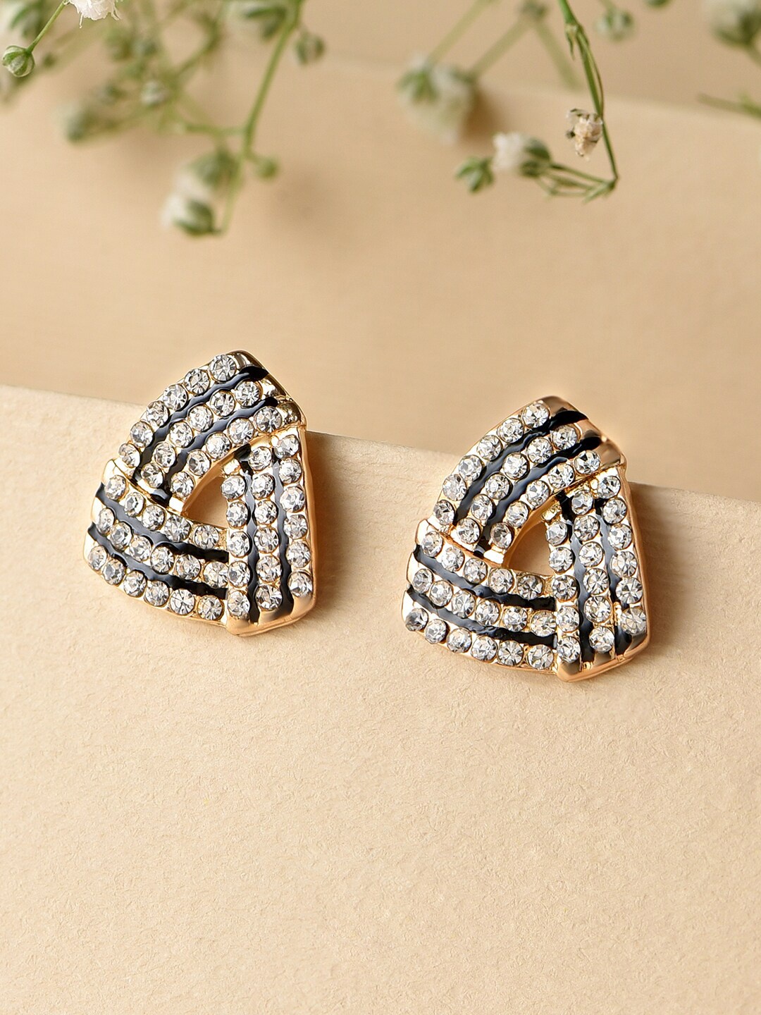 

ToniQ Gold-Plated Triangular Cubic Zirconia Studs Earrings, Black