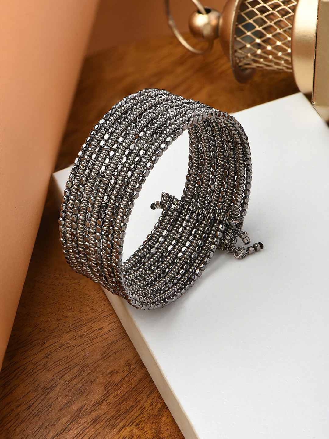 

ToniQ Women Silver-Plated Artificial Stones Studded Cuff Bracelet