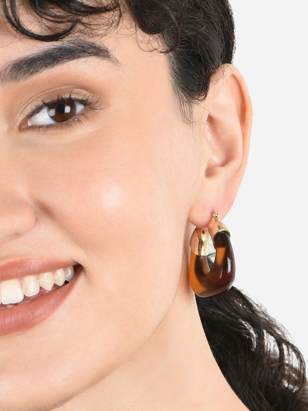 

ToniQ Gold-Plated Geometric Hoop Earrings, Brown