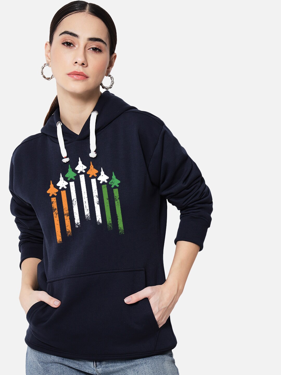 

FFLIRTYGO Printed Hooded Fleece Sweatshirt, Navy blue