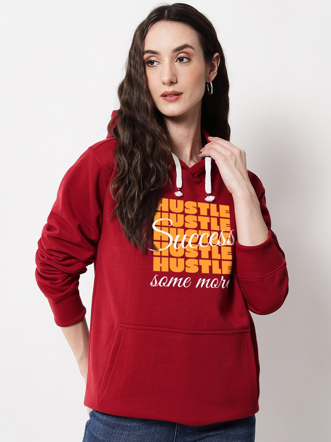 

FFLIRTYGO Typography Printed Hooded Fleece Sweatshirt, Red