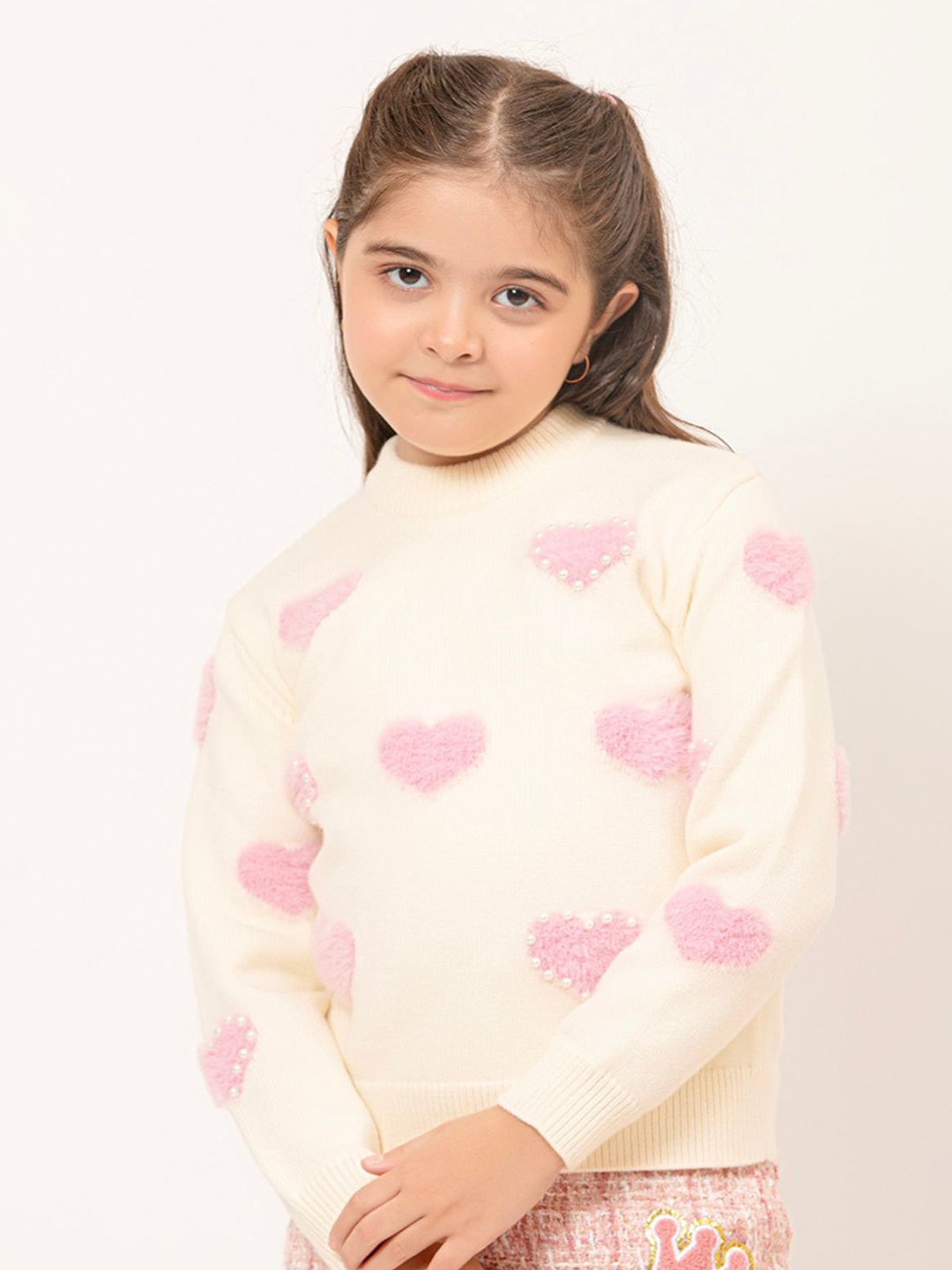

One Friday Girls Conversational Printed Pullover Sweater, Off white