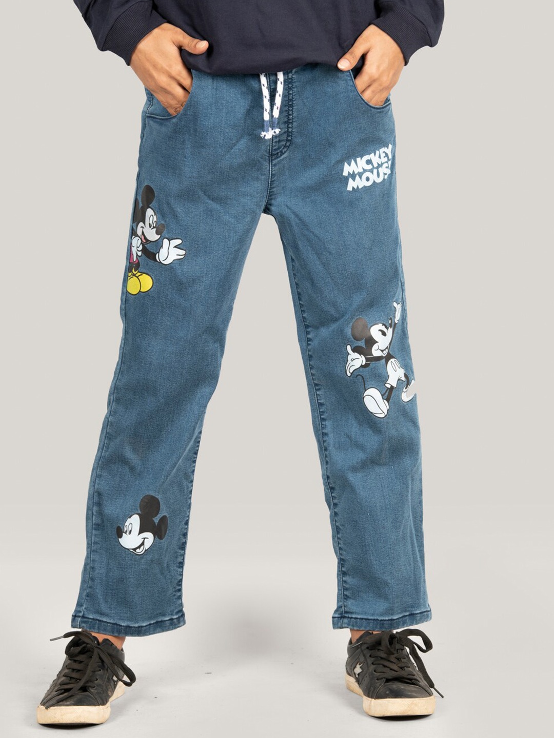 

Zalio Girls Mickey Mouse Printed Straight Fit Clean Look Stretchable Jeans, Blue
