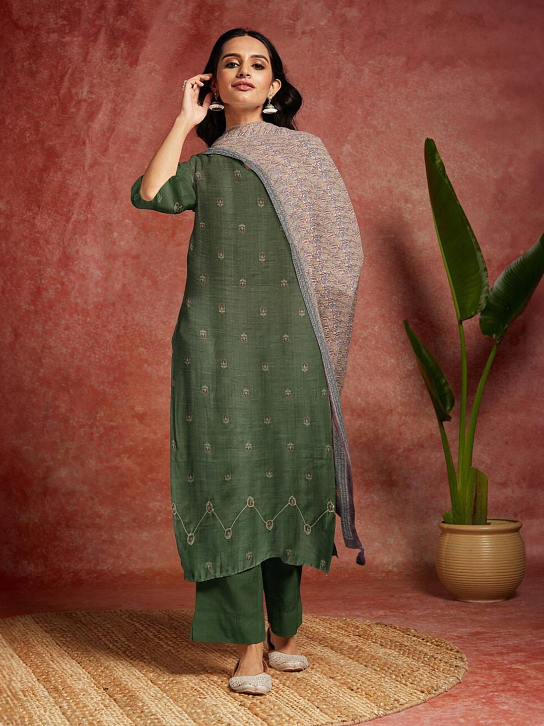 

Libas Ethnic Motifs Printed Organza Unstitched Dress Material, Green