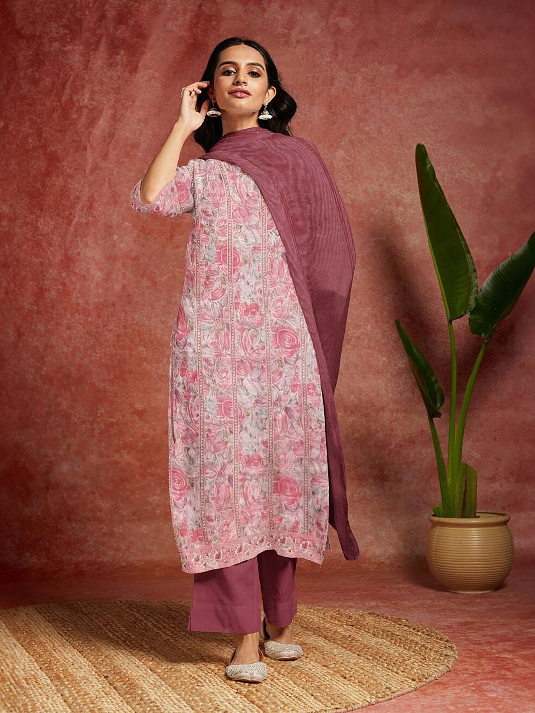 

Libas Floral Printed Unstitched Dress Material, Pink