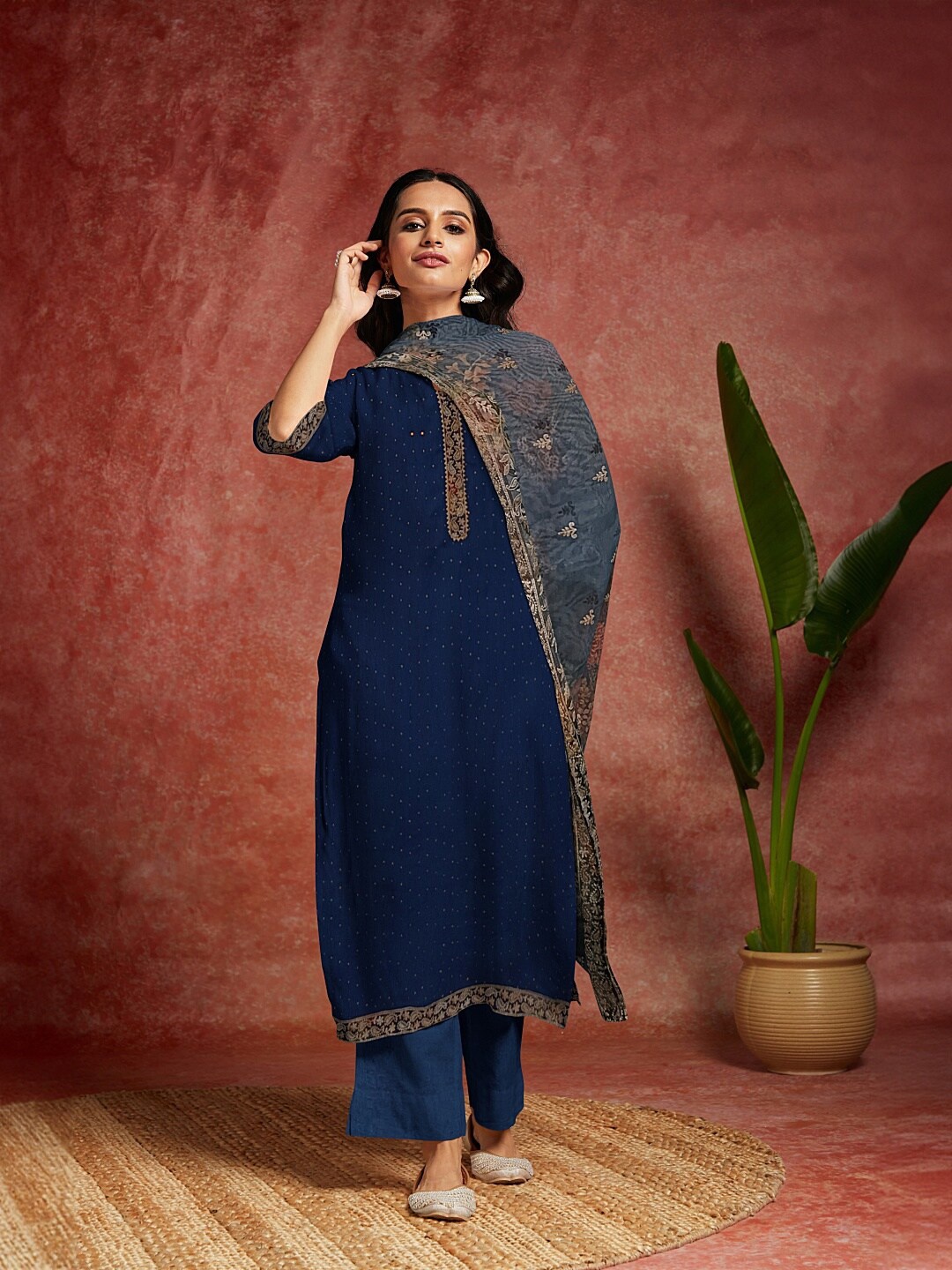 

Libas Blue Embellished Unstitched Dress Material