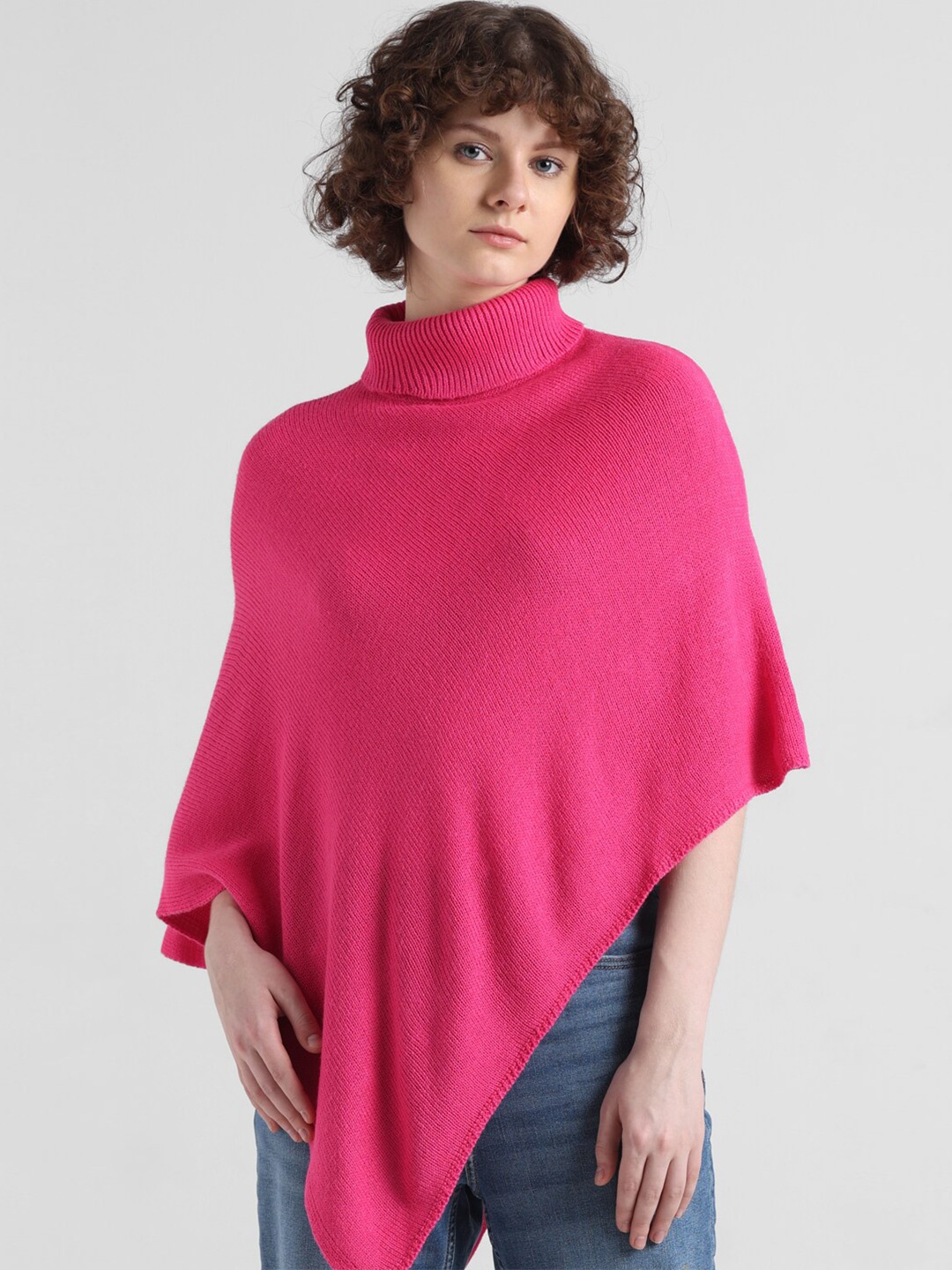 

ONLY Turtle Neck Pure Acrylic Poncho, Pink