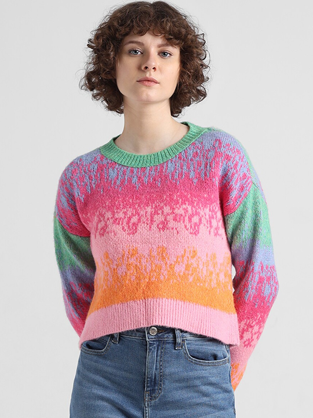 

ONLY ONLLOTTIE Printed Pullover Sweater, Pink