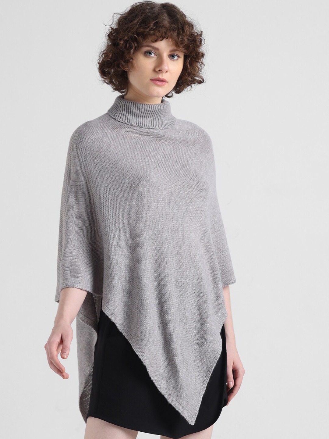 

ONLY Onlbrisa Ls Turtle Neck Acrylic Poncho, Grey