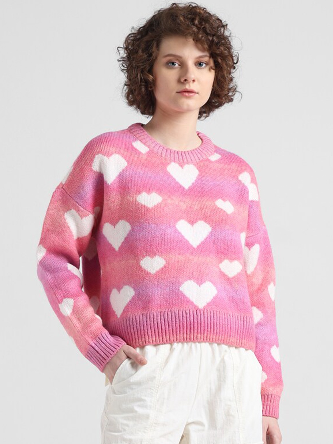 

ONLY Heart Self Design ONLAIDA L/S Sweatshirt, Pink