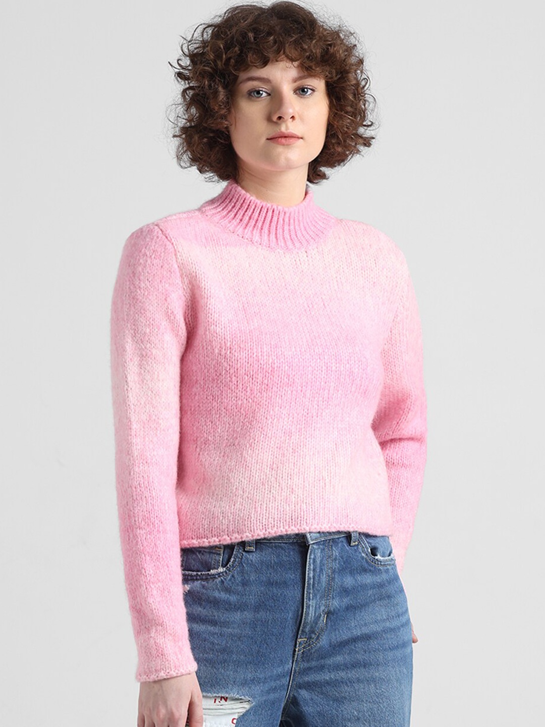 

ONLY Self Design Cable Knit Acrylic Pullover, Pink