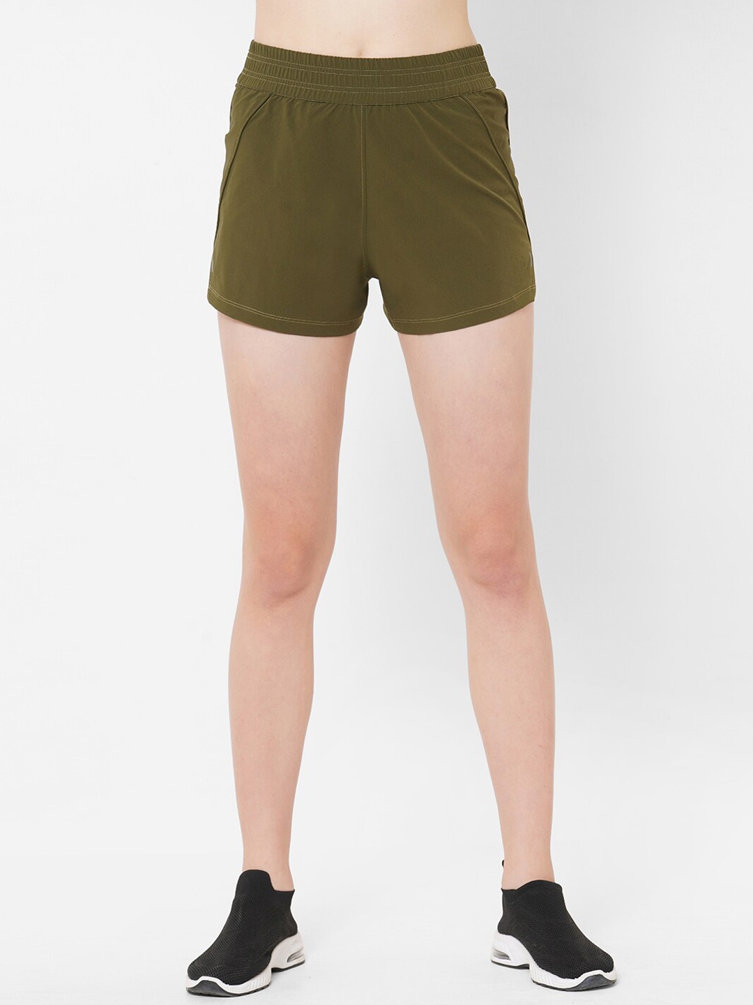 

BODD ACTIVE Women High Rise Sports Shorts, Olive