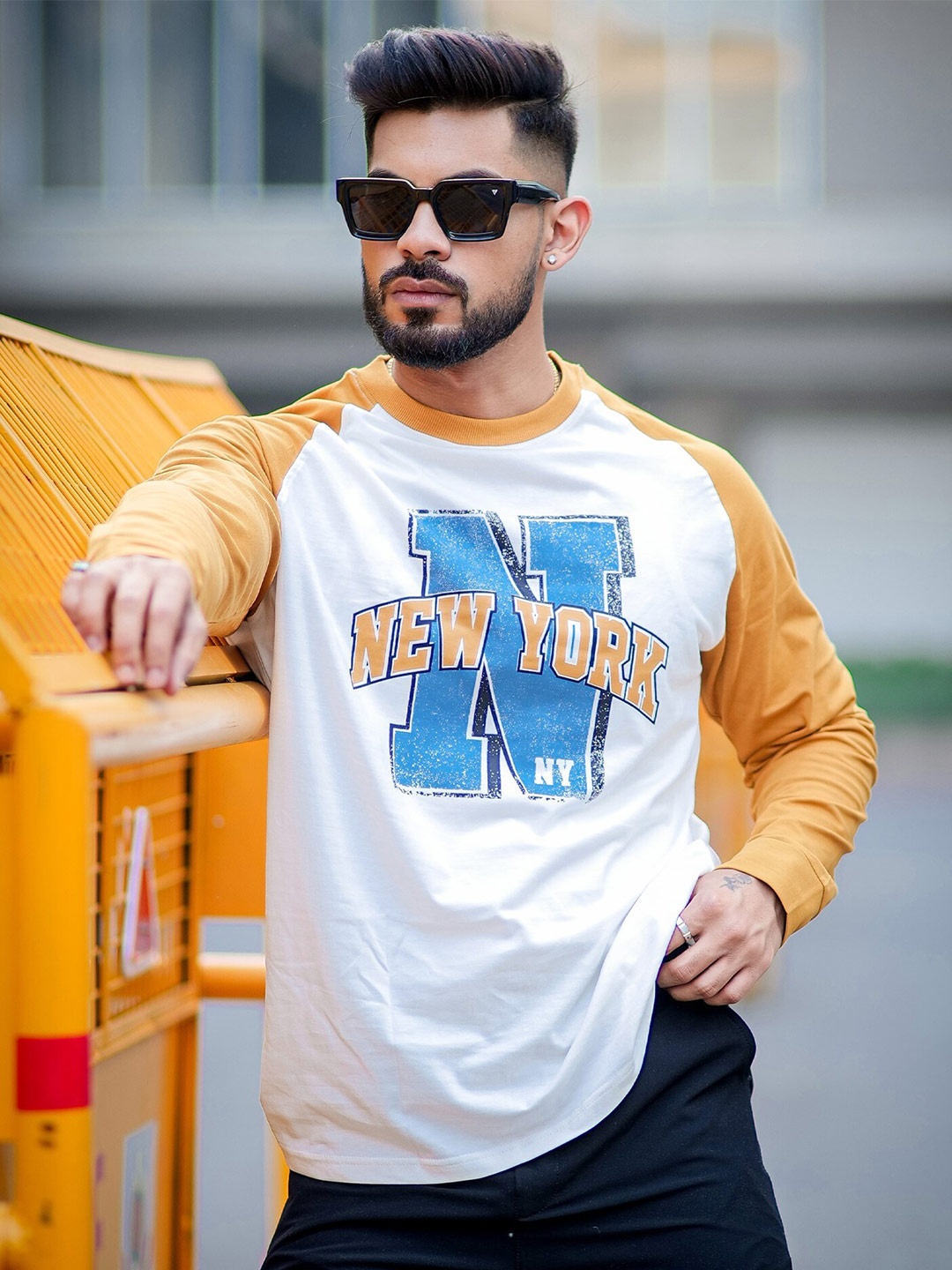 

Maniac Graphic Printed Raglan Sleeves Pure Cotton T-Shirt, White