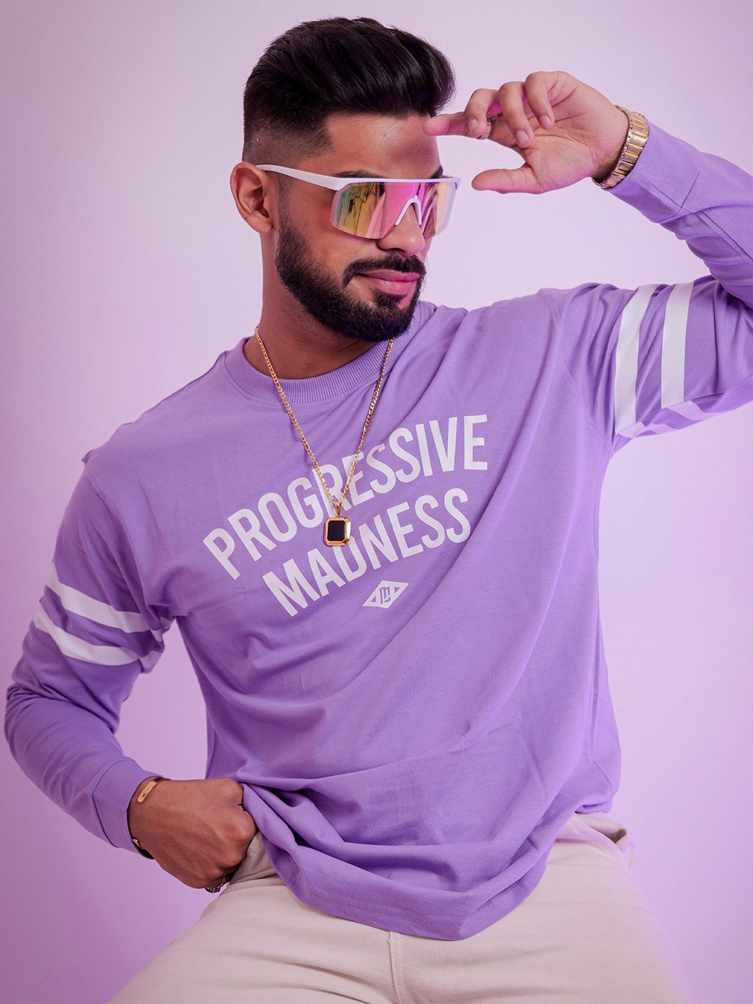 

Maniac Typography Printed Pure Cotton T-Shirt, Purple
