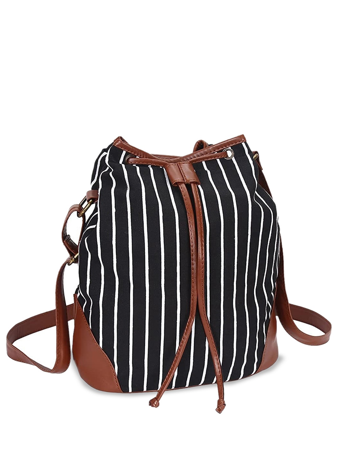 

Mast & Harbour Girls Striped Bucket Tasselled Sling Bag, Black