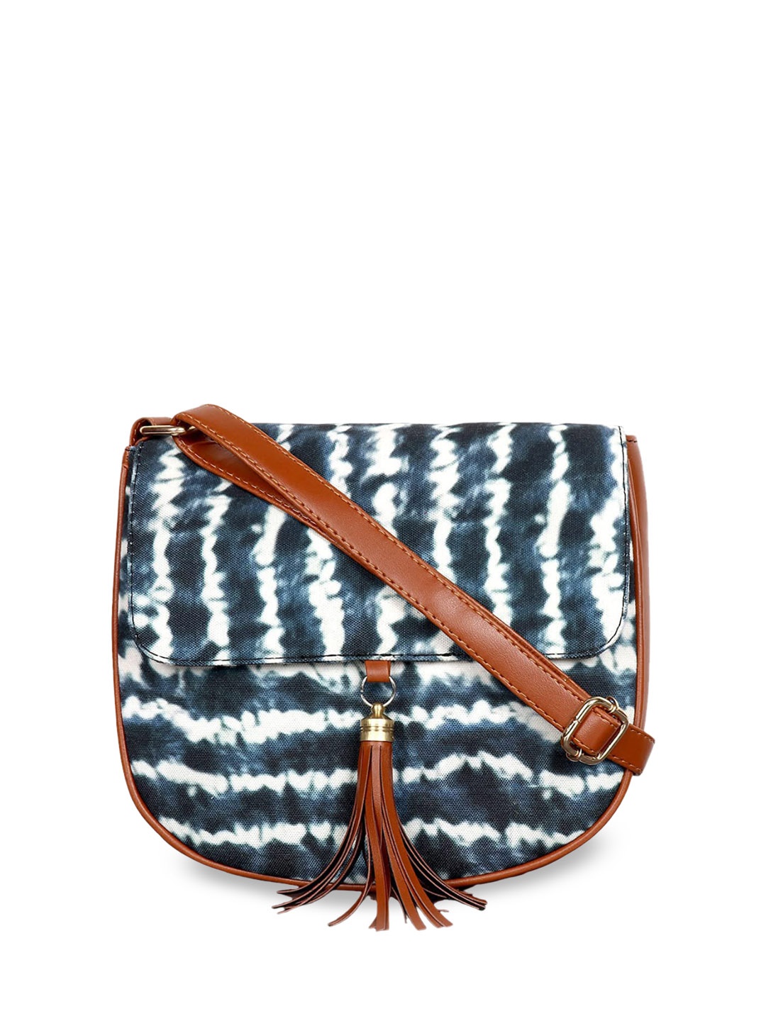 

Mast & Harbour Tie & Dye Printed Structured Shoulder Bag with Tasselled, Blue